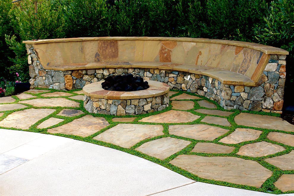 Curved Fire Pit Bench with Back